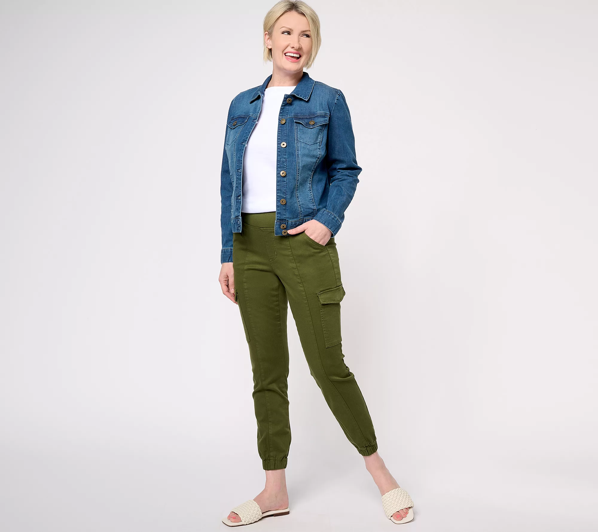 "As Is" Belle by Kim Gravel Tall TripleLuxe Twill Cargo Ankle Joggers