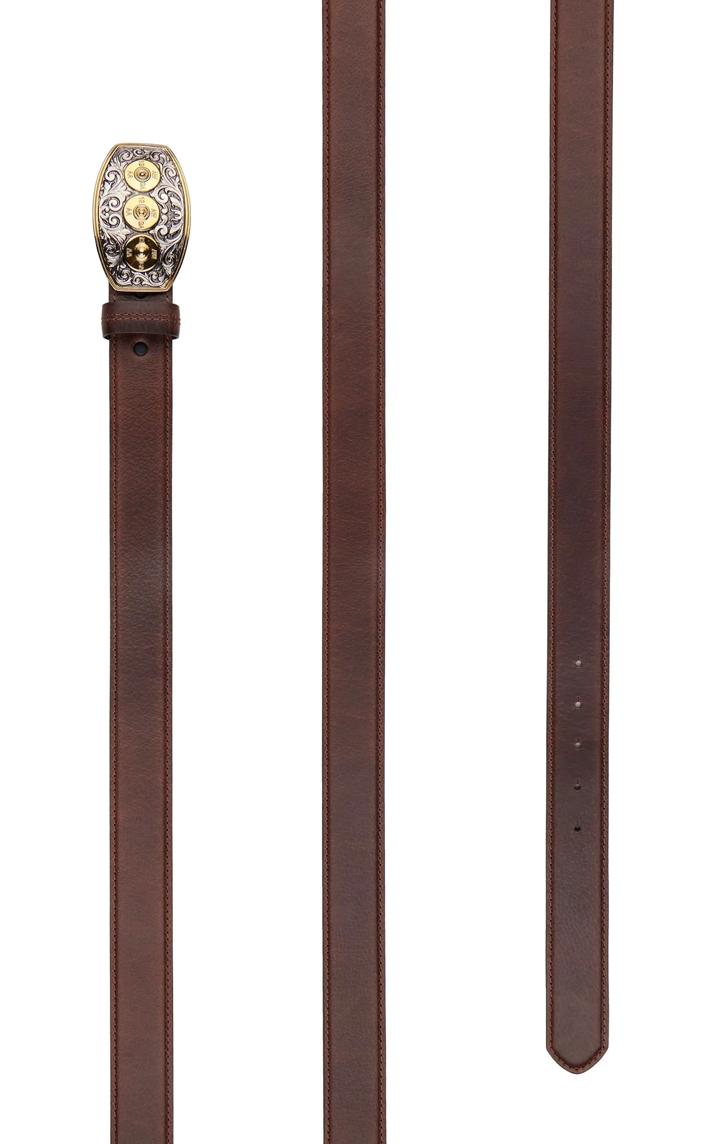 AndWest Men's Brown Leather with Shotgun Shell Buckle Western Belt