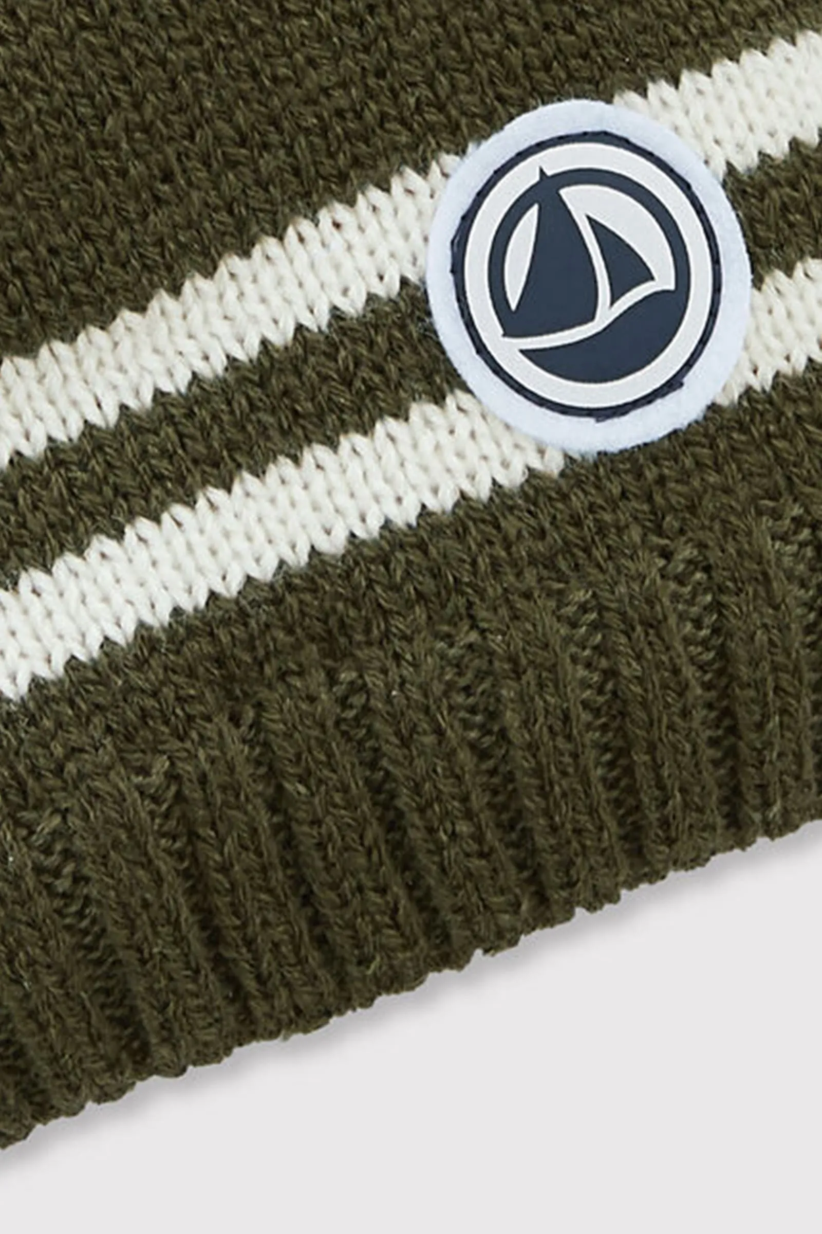 Boy's Green With Double White Stripes Detail Beanie Hat