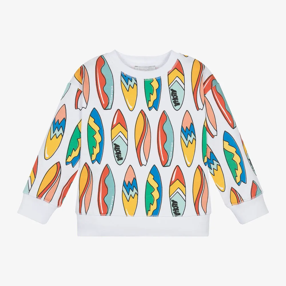 Boys White Cotton Surfboard Sweatshirt