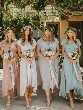 Bridesmaid Dress A-Line Ankle-Length Chiffon Formal Gowns Free Customization