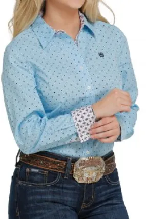 CINCH WOMEN'S BUTTON-DOWN WESTERN SHIRT - LIGHT BLUE / NAVY - MSW9165023 - On Sale - On Sale
