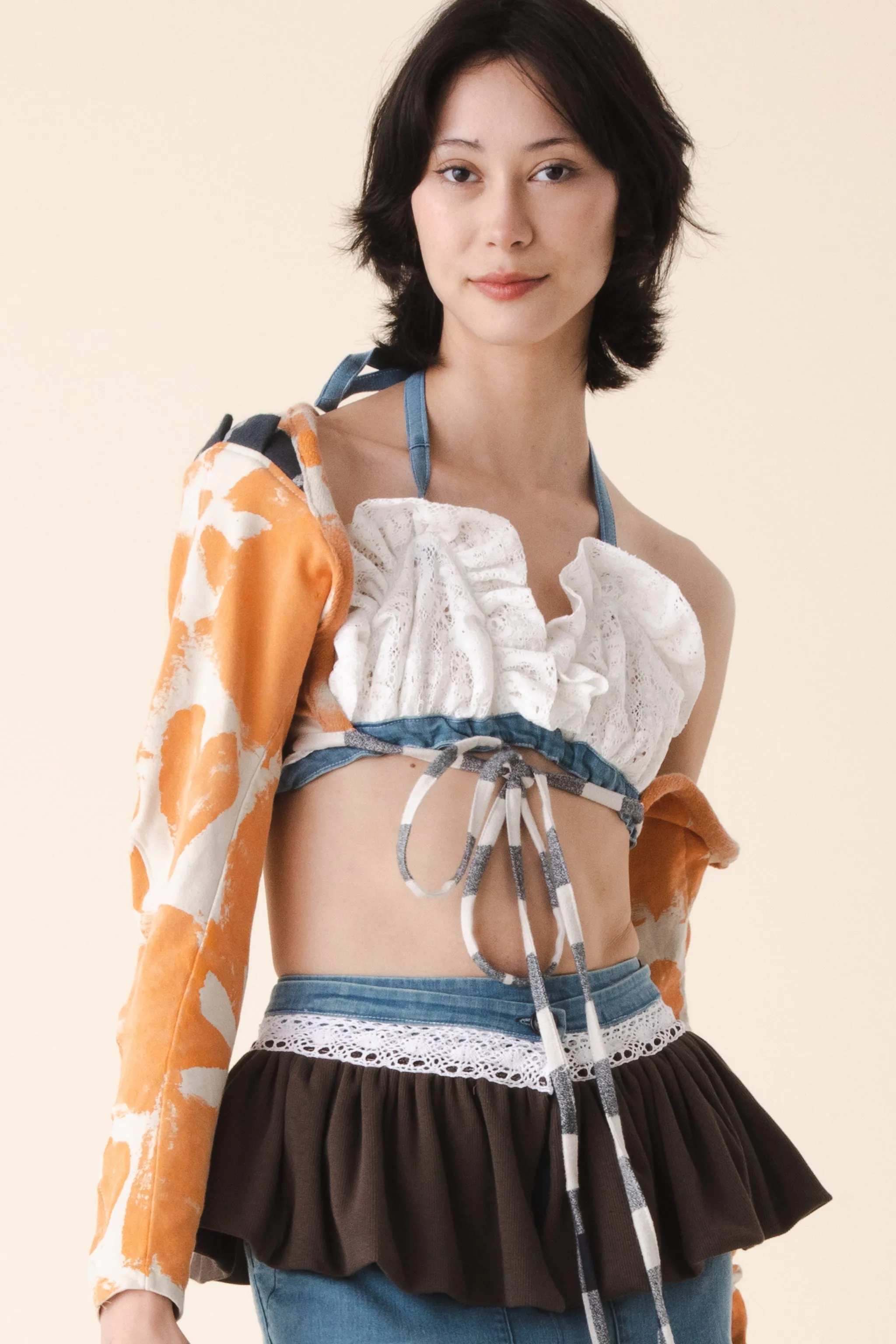 Cloe Painted Shrug (Orange on Cream)