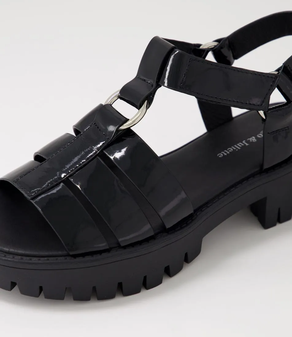 DJANGO & JULIETTE Bethal Black Patent Leather Sandals