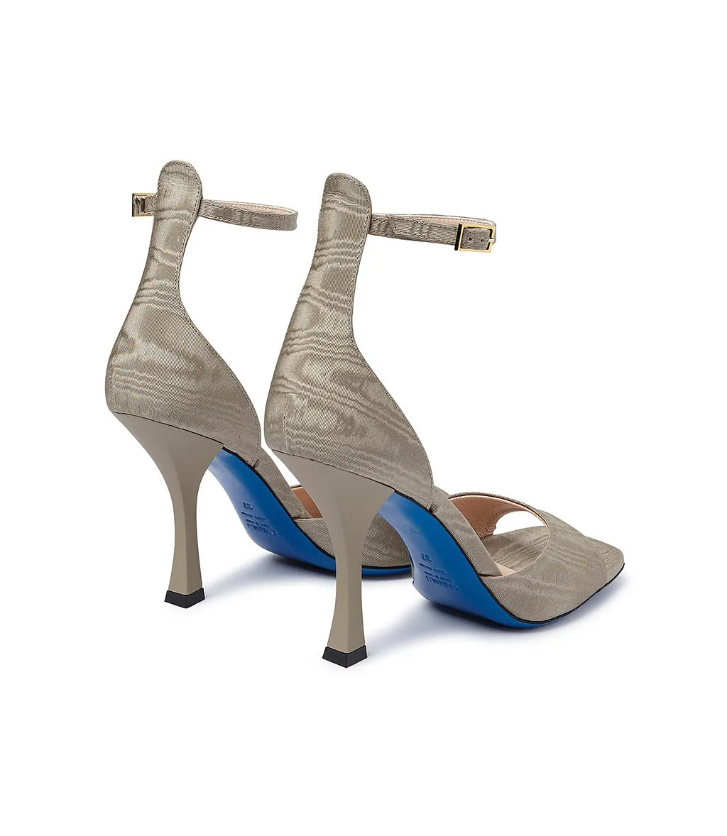 Dove-grey moiré fabric sandals