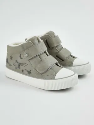 Grey Glitter Star Fleece Lined High Top Trainers | Kids | George at ASDA