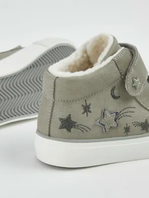 Grey Glitter Star Fleece Lined High Top Trainers | Kids | George at ASDA