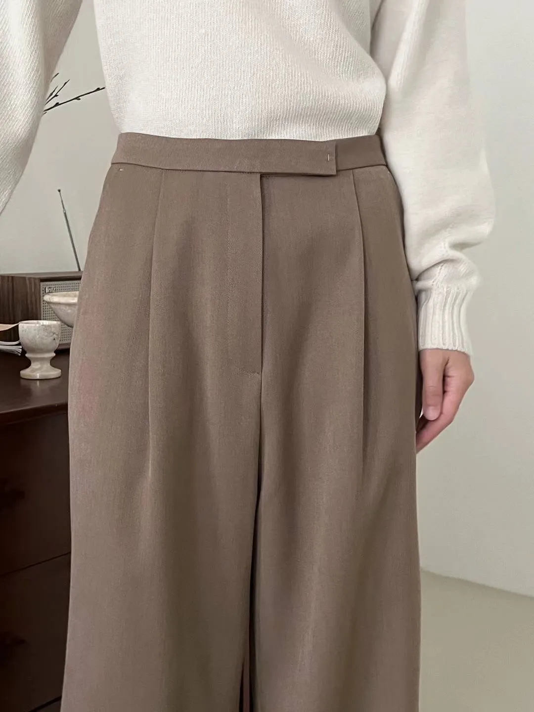 Julie Taupe High Waist Straight Trousers