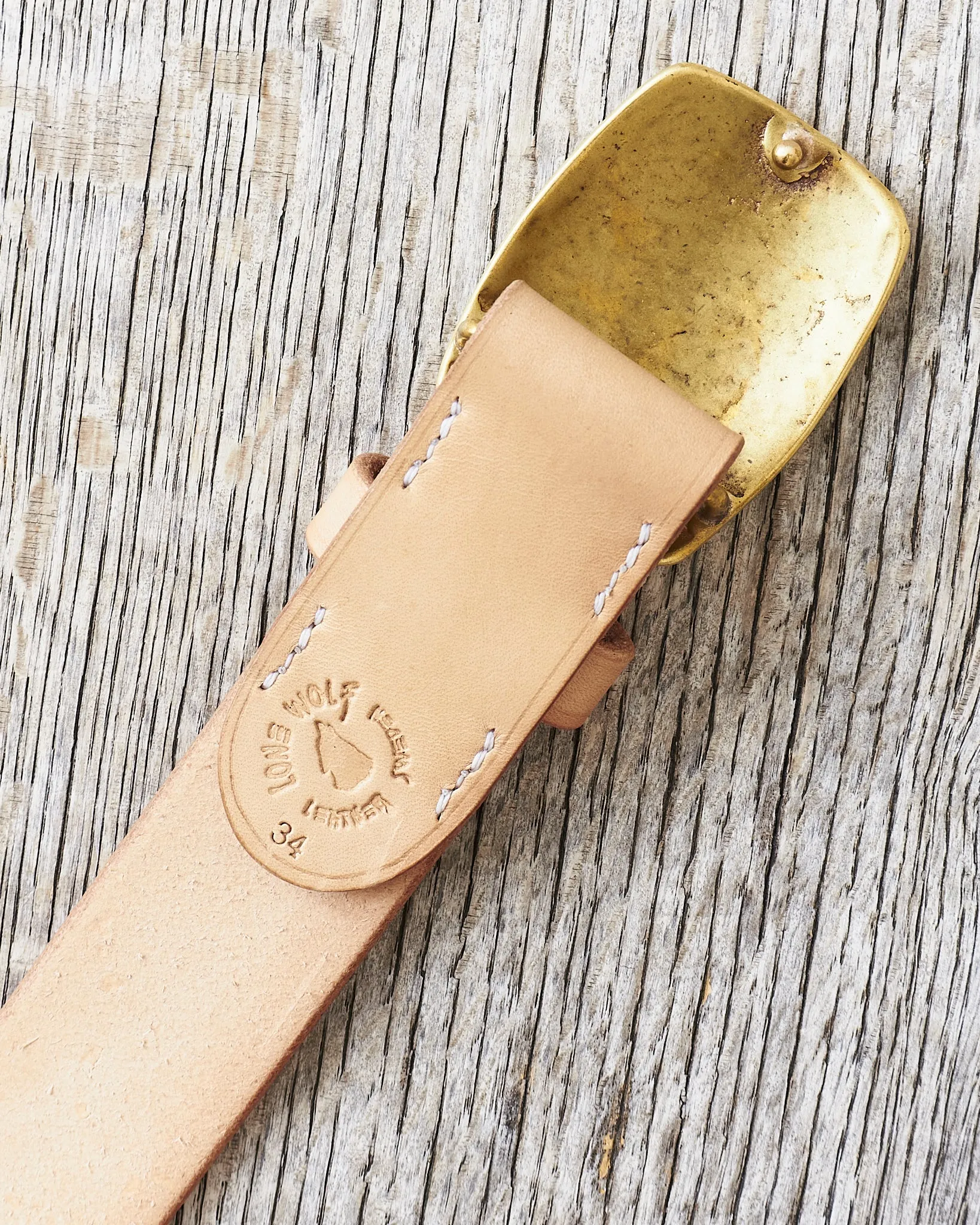 Lone Wolf Leather Belt Trnsj Natural Veg Tanned Flat Hammered Behind Buckle