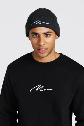 Man Signature Flat Knit Micro Beanie