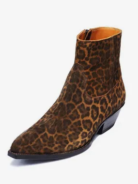 Men's Boots Chelsea Boots Coffee Brown Horse Hair Pointed Toe Ankle Short Prom Boots
