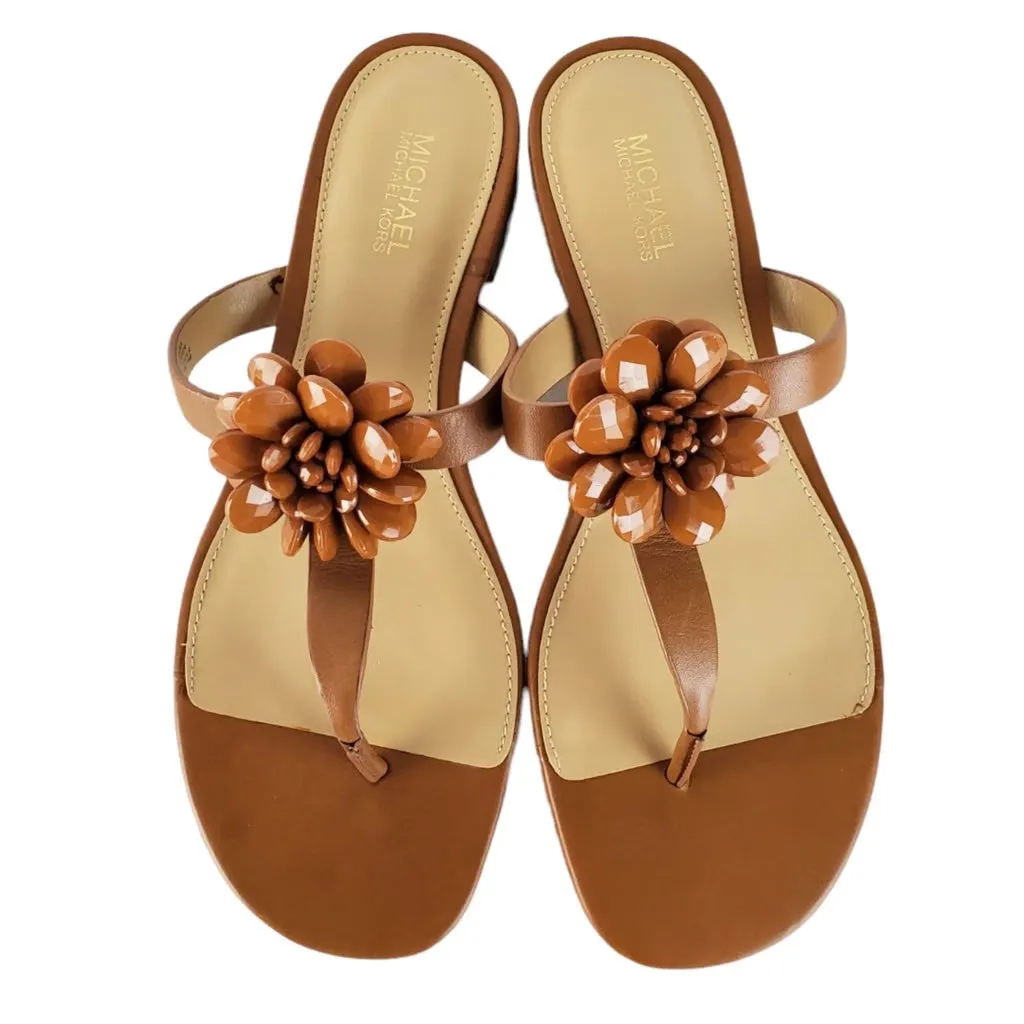 MICHAEL KORS DALIA LEATHER BEADED FLOWER SANDALS
