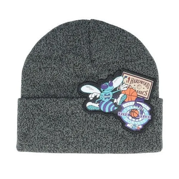 Mitchell & Ness Charlotte Hornets XL Logo Patch HWC Beanie Charcoal