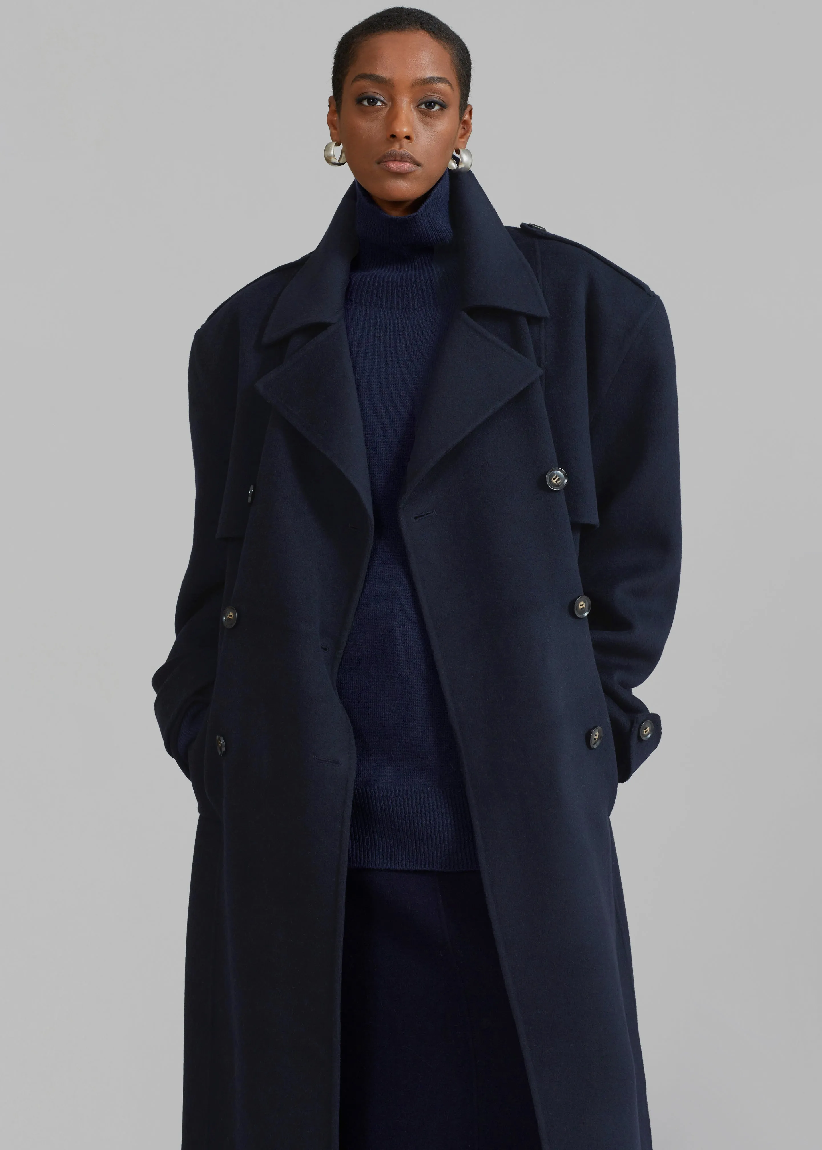 Nikola Padded Trench Coat - Navy