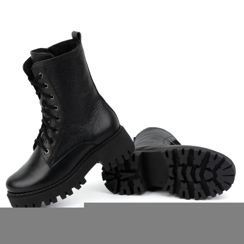 Olivier Women's leather ankle boots, insulated boots, 401BB, black peas