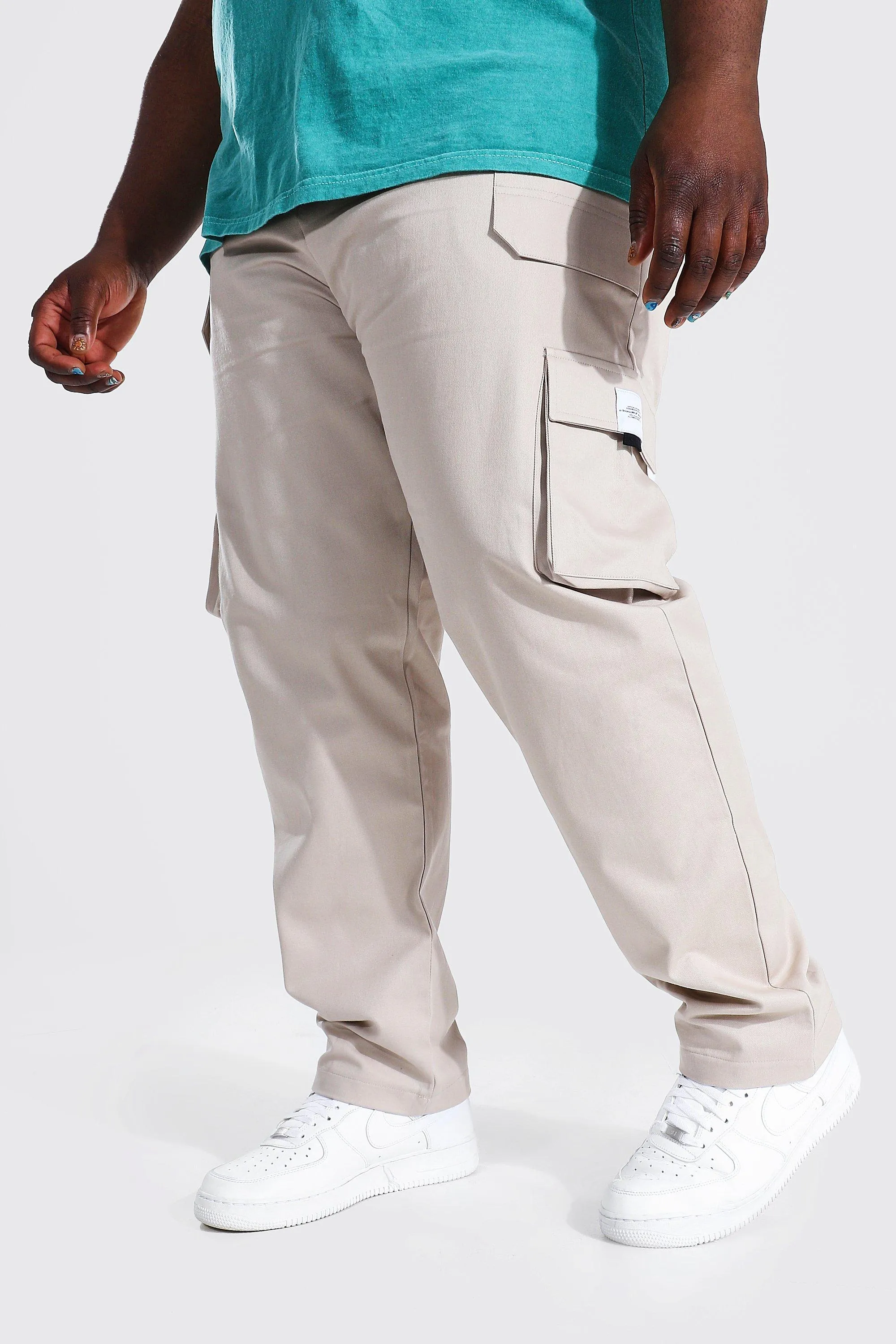 Plus Twill Belt Cargo Jogger With Man Tab | boohooMAN UK