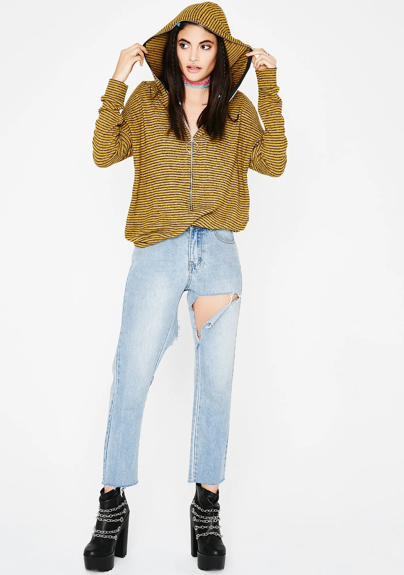 Pull Up Striped Sweater-