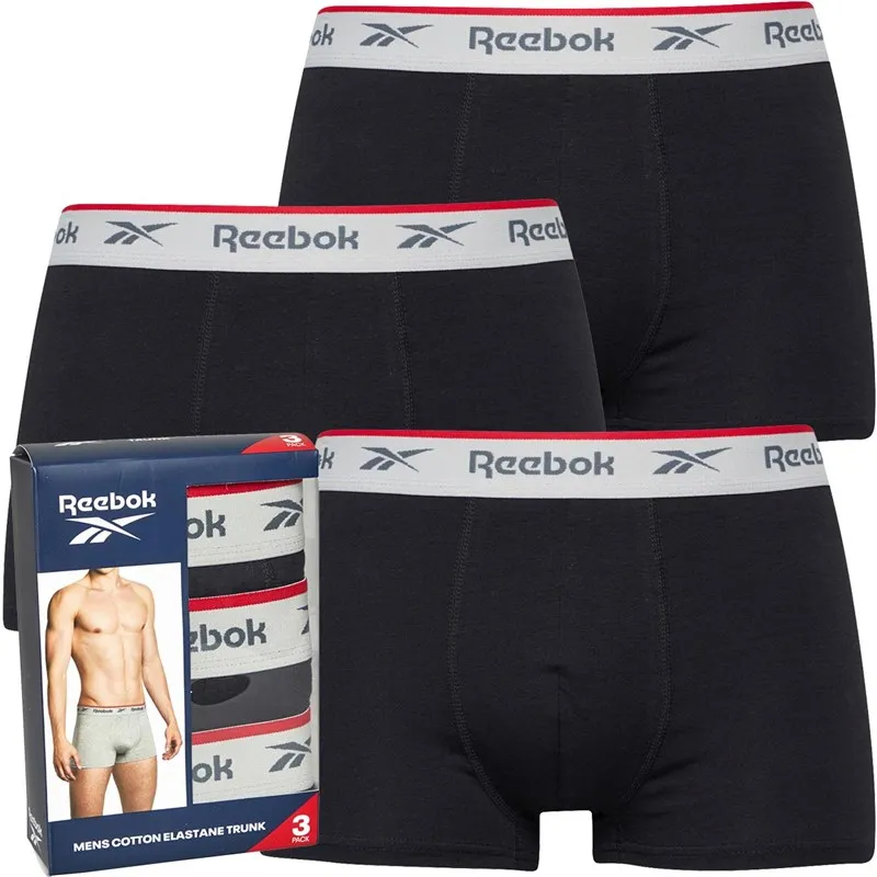 Reebok Mens Ovett Three Pack Trunks Black/Black/Black