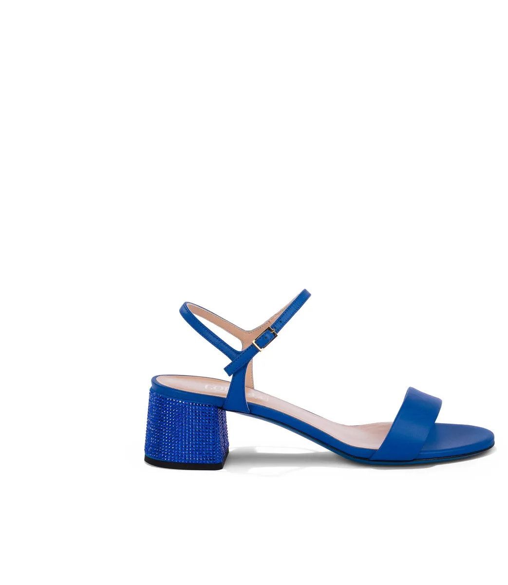 Rhinestones blue nappa leather sandals