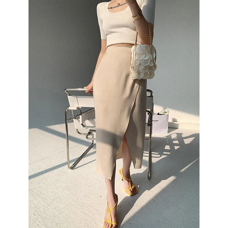 Satin Slit Irregular Skirt