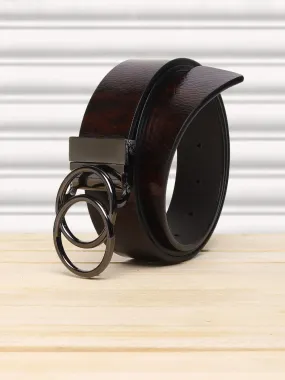 Teakwood Genuine Black Receivable Belt Round Shape Black Tone Buckle (One Size)
