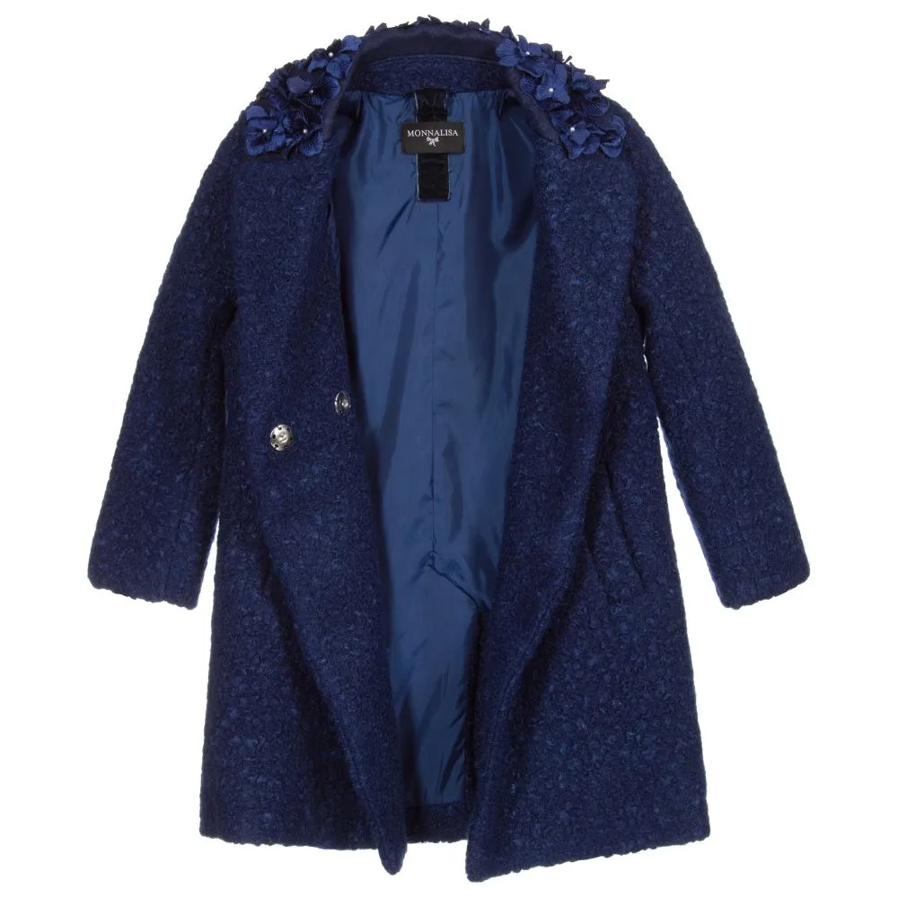 Teen Navy Blue Bouclé Coat