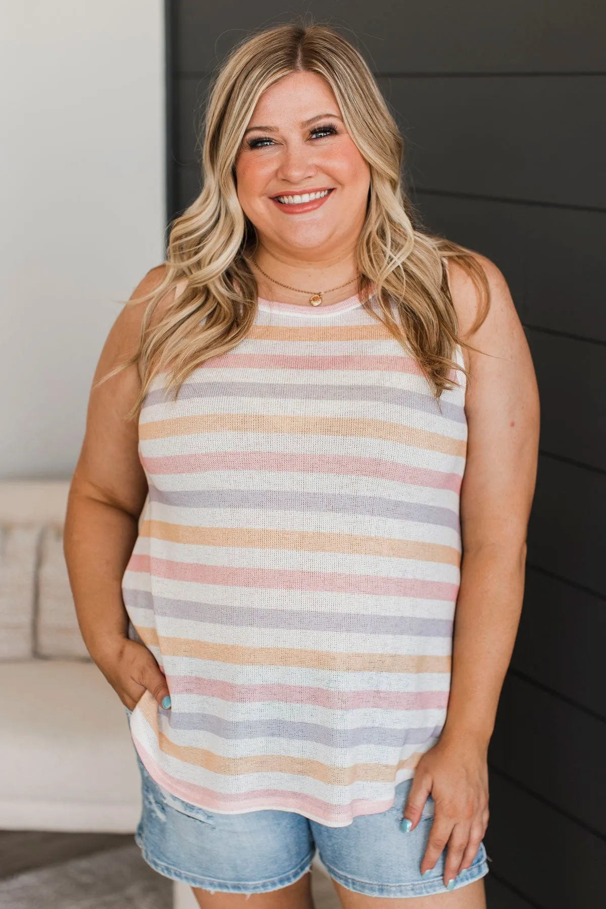 Working On Me Striped Tank Top- Ivory